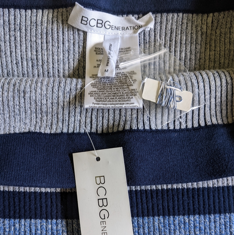 Knitted stretch skirt, blue stripes, size M